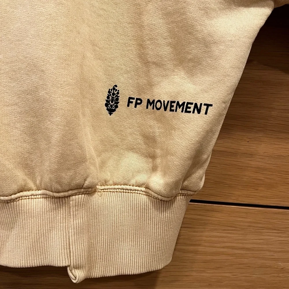 Free People FP Movement Undefeated Cotton Hooded Sweatshirt Sand Size Small NWT